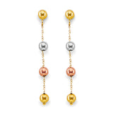 14K Tri Color Gold Hanging Ball Earrings