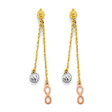 14K Tri Color Gold Hanging Infinity Earrings