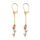 14K Tri Color Gold Hanging Flower Earrings