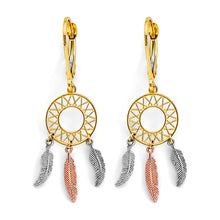 Load image into Gallery viewer, 14K Tri Color Gold Dream Catcher Drop Earrings