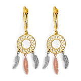 14K Tri Color Gold Dream Catcher Drop Earrings