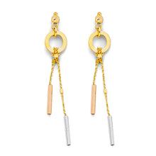 Load image into Gallery viewer, 14K Tri Color Gold Hanging Bar Earrings