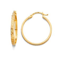 Load image into Gallery viewer, 14K Yellow Gold Greek Design Hoop Earrings