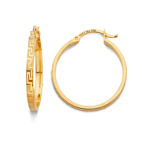 14K Yellow Gold Greek Design Hoop Earrings