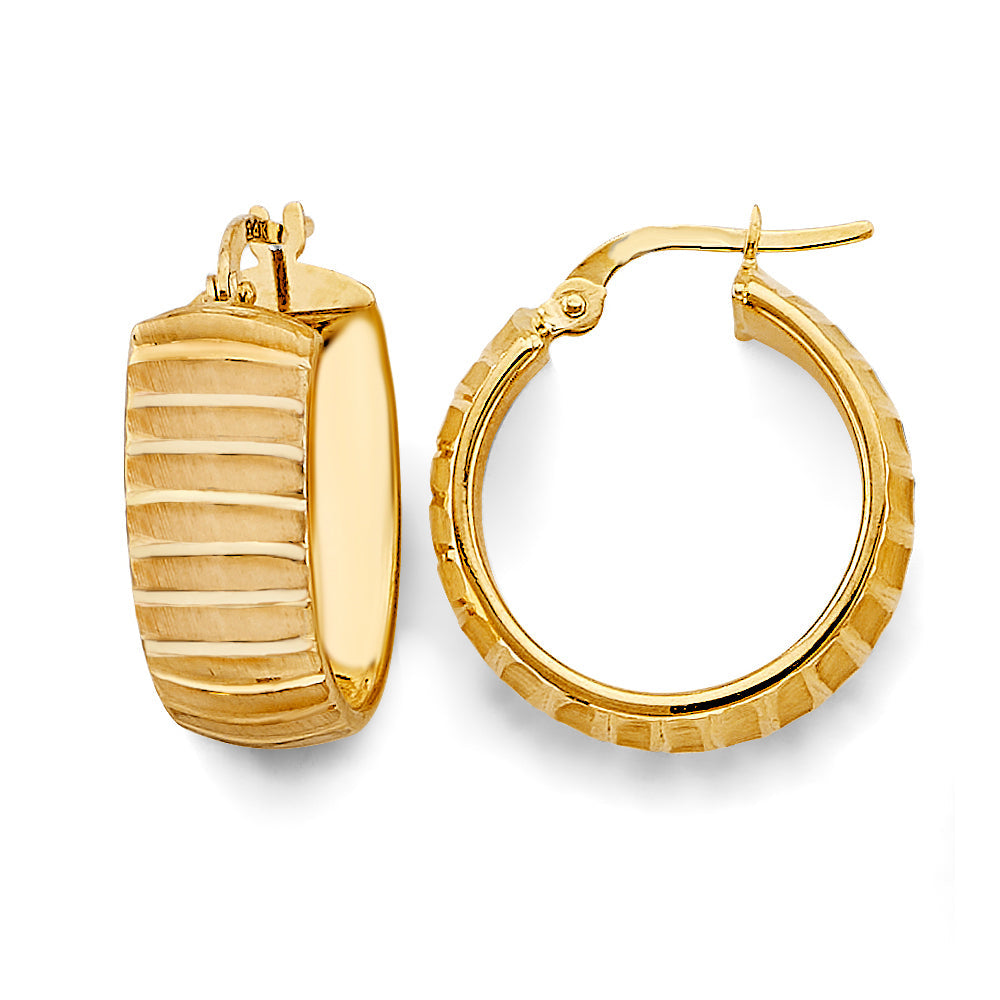 14K Yellow Gold Round DC Shiny Hoop Earrings