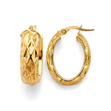 14K Yellow Gold Oval DC Shiny Hoop Earrings