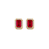 14K Yellow Gold Emerald Cut Red CZ Push Back Earrings