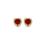 14K Yellow Gold Heart Shape Red CZ Push Back Earrings