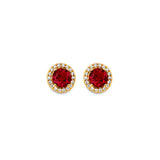 14K Yellow Gold Round Red CZ Push Back Earrings