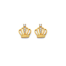 Load image into Gallery viewer, 14K Yellow Gold Crown CZ Push Back Earrings