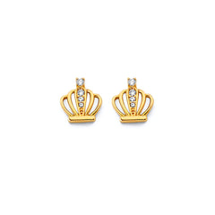 14K Yellow Gold Crown CZ Push Back Earrings
