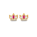 14K Yellow Gold 10mm Crown CZ Push Back Earrings