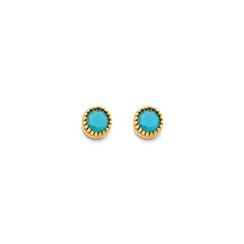 14K Yellow Gold Round Turquoise Push Back Earrings