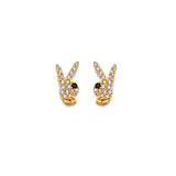 14K Yellow Gold CZ Rabbit Push Back Earrings