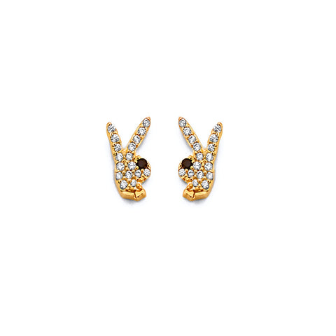 14K Yellow Gold CZ Rabbit Push Back Earrings