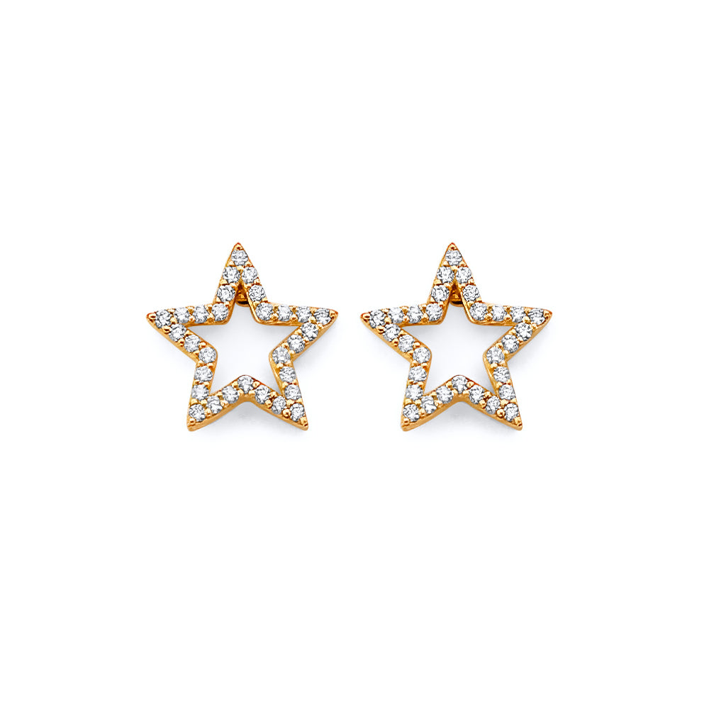 14K Yellow Gold CZ Star Push Back Earrings