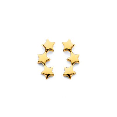 14K Yellow Gold 3 Star Push Back Earrings