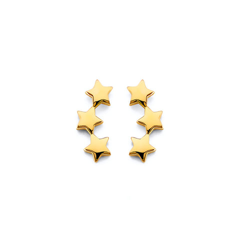 14K Yellow Gold 3 Star Push Back Earrings