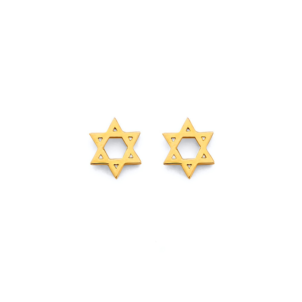 14K Yellow Gold Star Of David Push Back Earrings