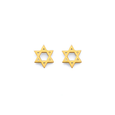 14K Yellow Gold Star Of David Push Back Earrings