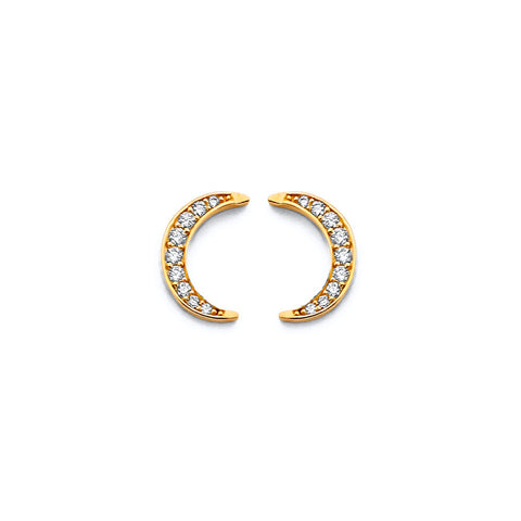 14K Yellow Gold CZ Moon Push Back Earrings