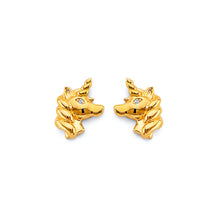 Load image into Gallery viewer, 14K Yellow Gold 10mm CZ Unicorn Push Back Earrings