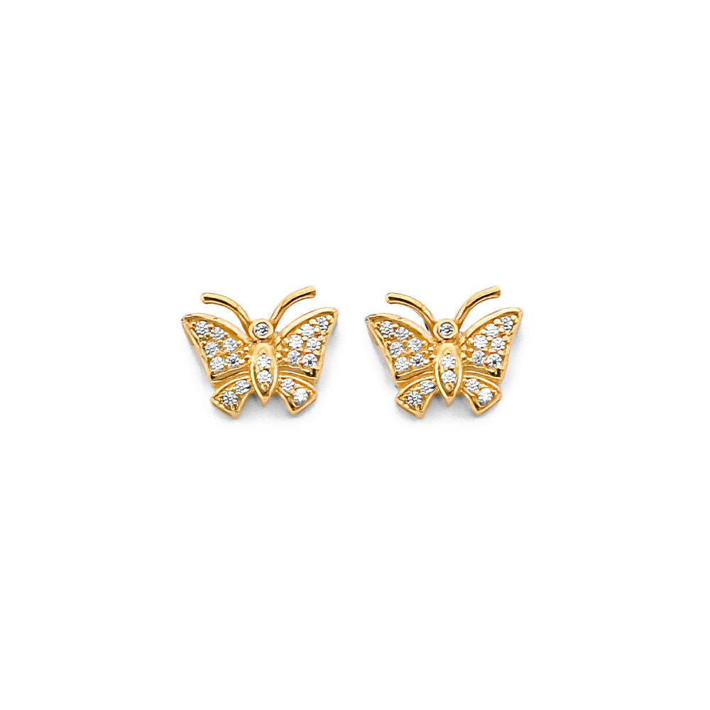 14K Yellow Gold CZ Butterfly Push Back Earrings