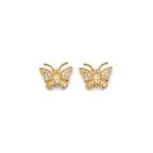 Load image into Gallery viewer, 14K Yellow Gold CZ Butterfly Push Back Earrings