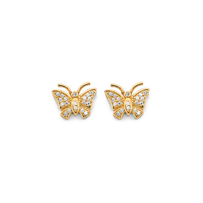 14K Yellow Gold CZ Butterfly Push Back Earrings