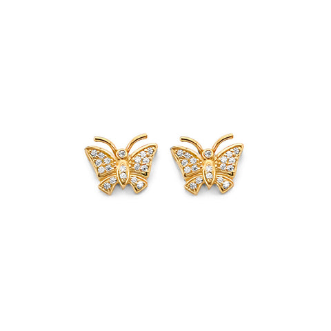 14K Yellow Gold CZ Butterfly Push Back Earrings