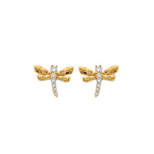 Load image into Gallery viewer, 14K Yellow Gold CZ Dragonfly Push Back Earrings