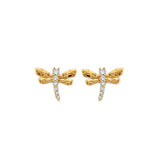 14K Yellow Gold CZ Dragonfly Push Back Earrings