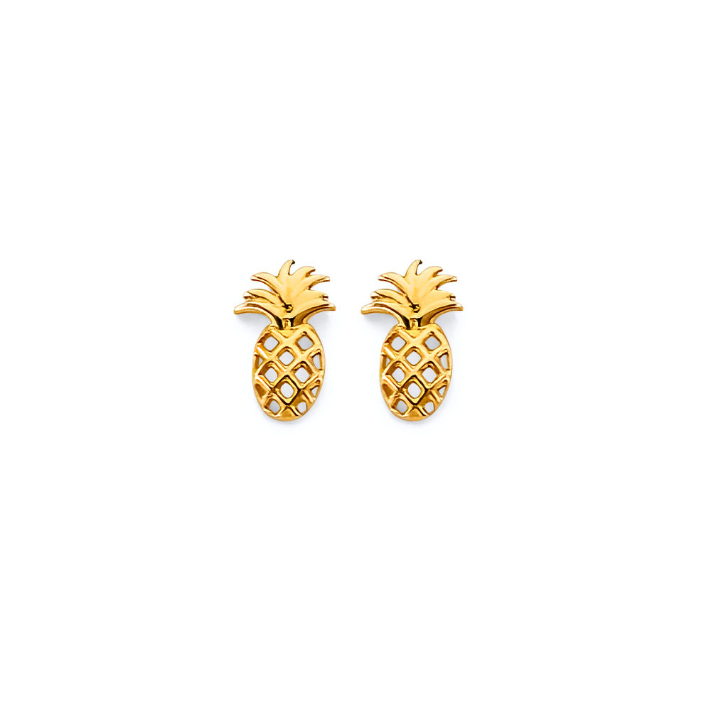 14K Yellow Gold Pineapple Push Back Earrings