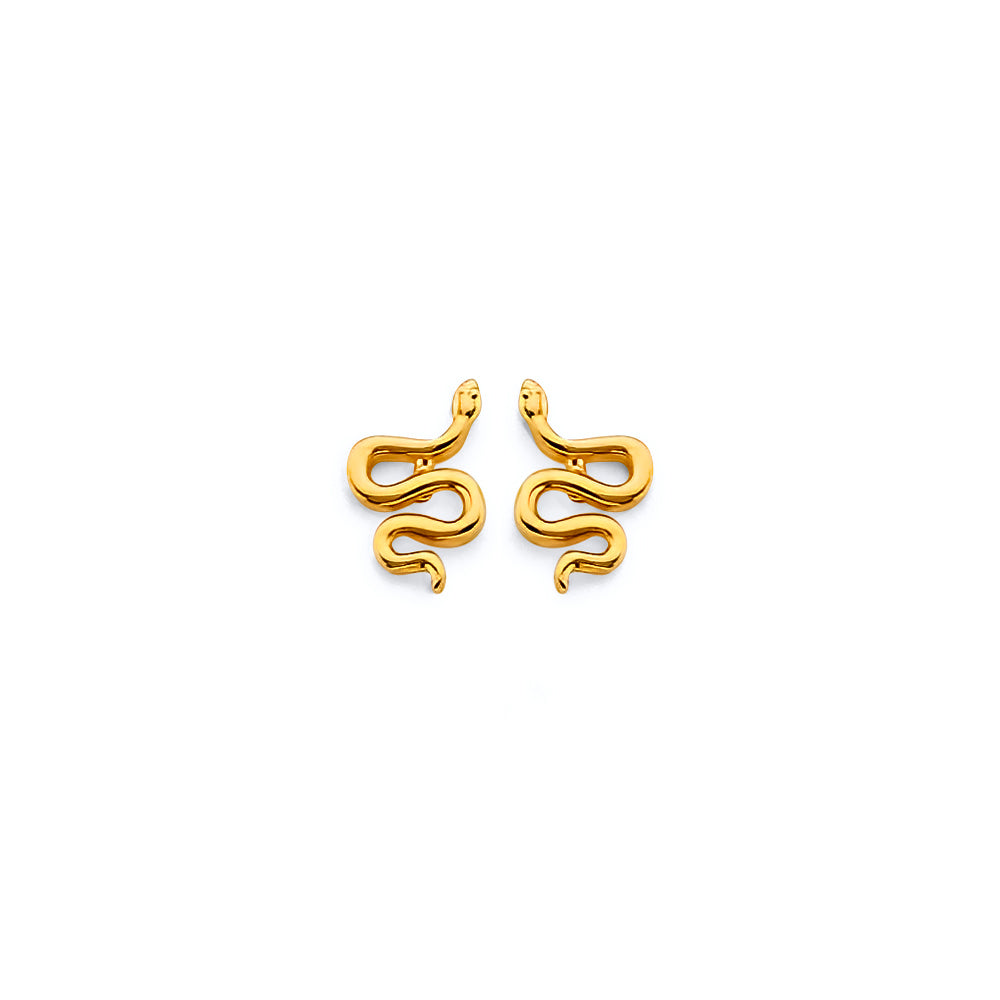 14K Yellow Gold CZ Snake Push Back Earrings