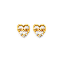 Load image into Gallery viewer, 14K Yellow Gold CZ Heart Mom Push Back Earrings