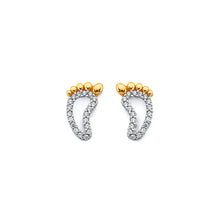 Load image into Gallery viewer, 14K Two Tone Gold CZ Footprints Push Back Earrings