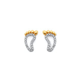 14K Two Tone Gold CZ Footprints Push Back Earrings