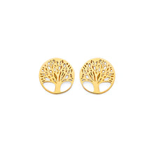 Load image into Gallery viewer, 14K Yellow Gold Tree Of Life Push Back Earrings