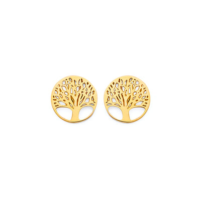 14K Yellow Gold Tree Of Life Push Back Earrings