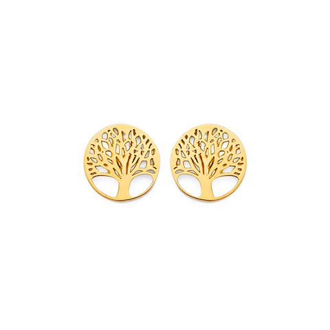 14K Yellow Gold Tree Of Life Push Back Earrings