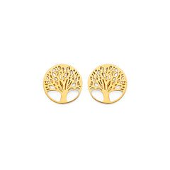14K Yellow Gold Tree Of Life Push Back Earrings