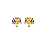 14K Yellow Gold CZ Tree Of Life Push Back Earrings