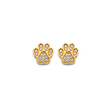 Load image into Gallery viewer, 14K Yellow Gold CZ Paw Push Back Earrings