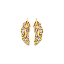 Load image into Gallery viewer, 14K Yellow Gold CZ Feather Push Back Earrings