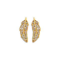 14K Yellow Gold CZ Feather Push Back Earrings
