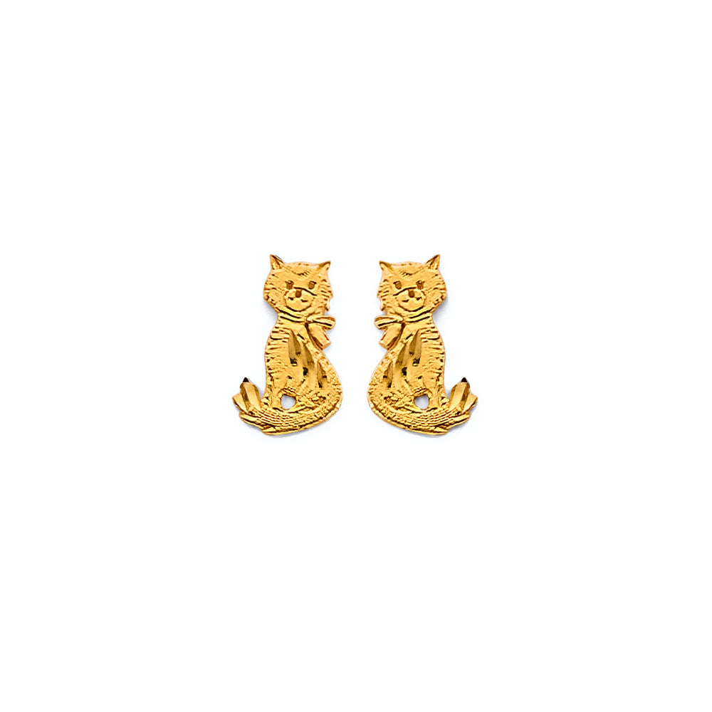 14K Yellow Gold Cat Push Back Earrings