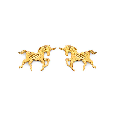 14K Yellow Gold Horse Push Back Earrings