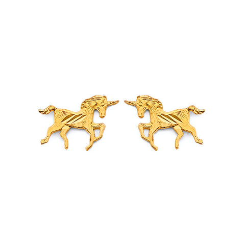 14K Yellow Gold Horse Push Back Earrings