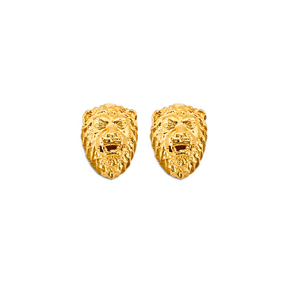 14K Yellow Gold Lion Push Back Earrings