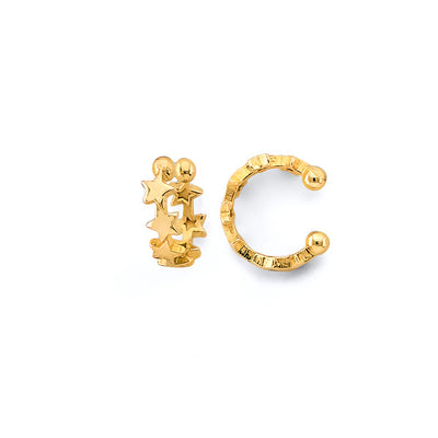 14K Yellow Gold Single Piece Star Earrings Cuff